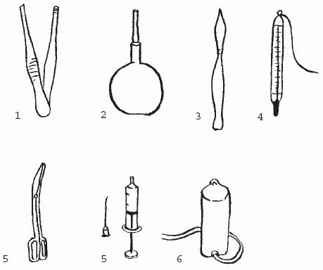 Рис. 18. Ветеринарные инструменты1 – анатомический пинцет; 2 – спринцовка; 3 – скальпель; 4 – ветеринарный